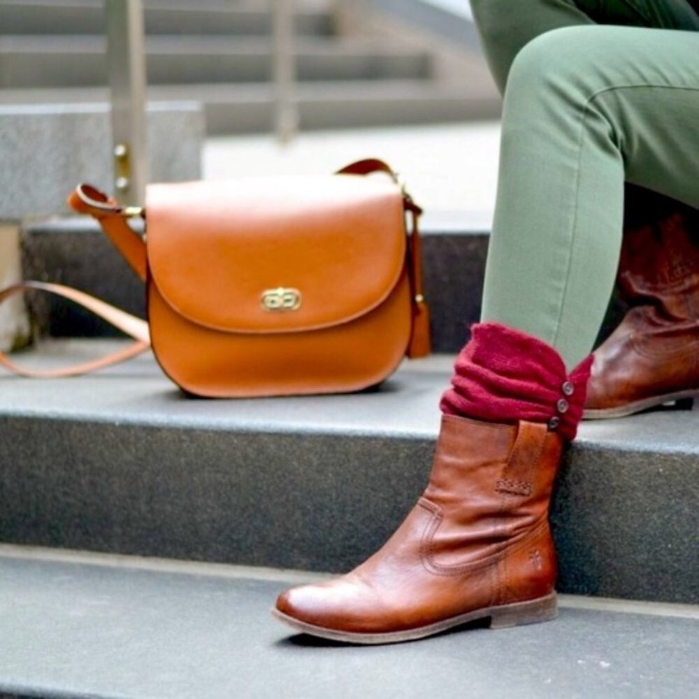 Frye Anna Short Light Tan Leather Pull On Comfy Casual Low Heel Ankle Booties - Picture 4 of 12